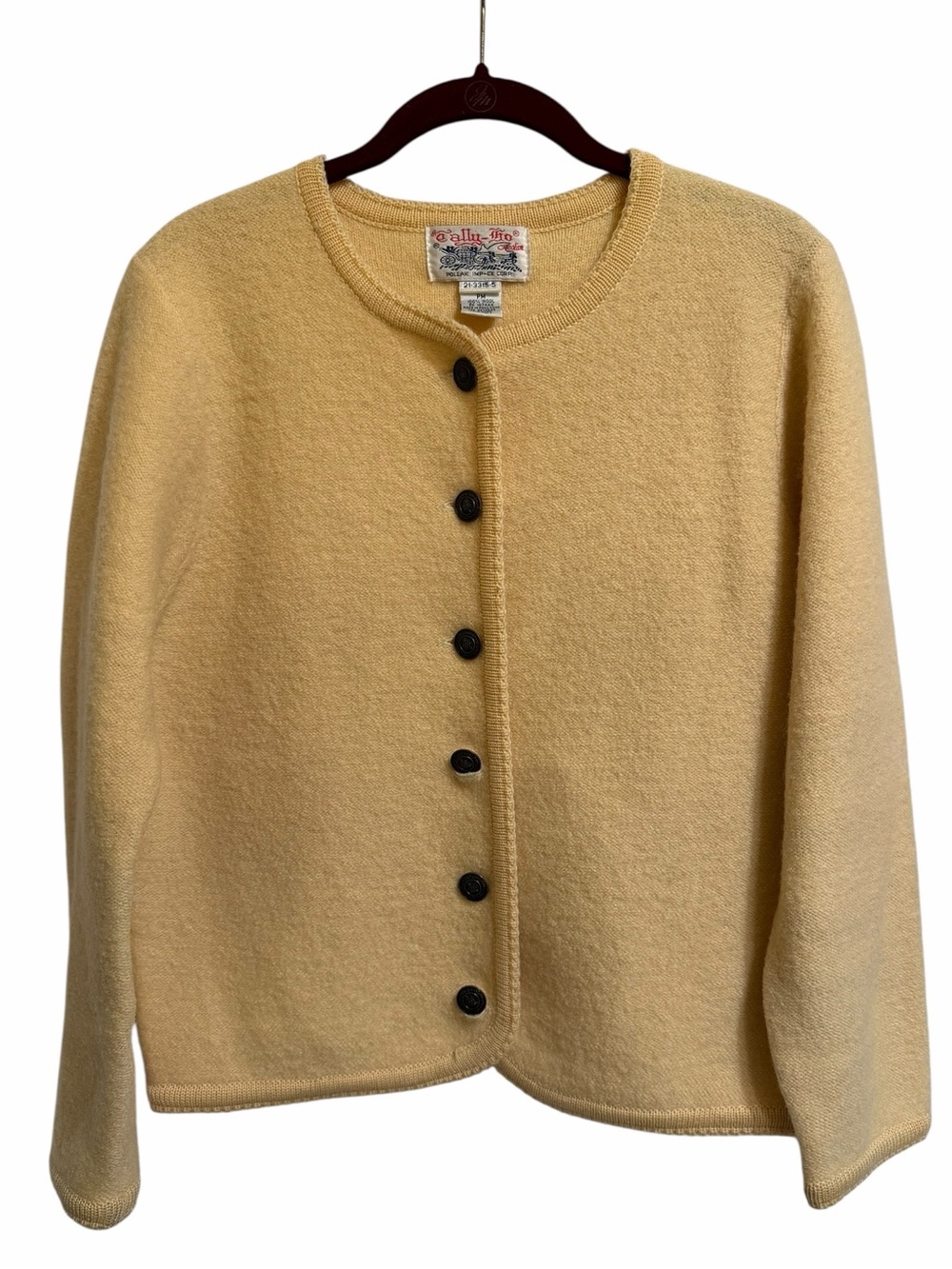Tally Ho Vintage Yellow Wool Knit Cardigan Size Petite Medium